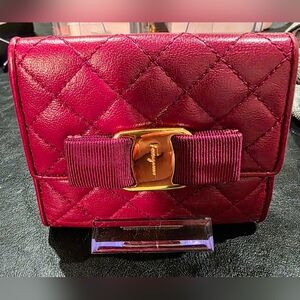 Salvatore Ferragamo Gina Ferragamo Ginny Vara Quilted Wallet in a deep burgundy